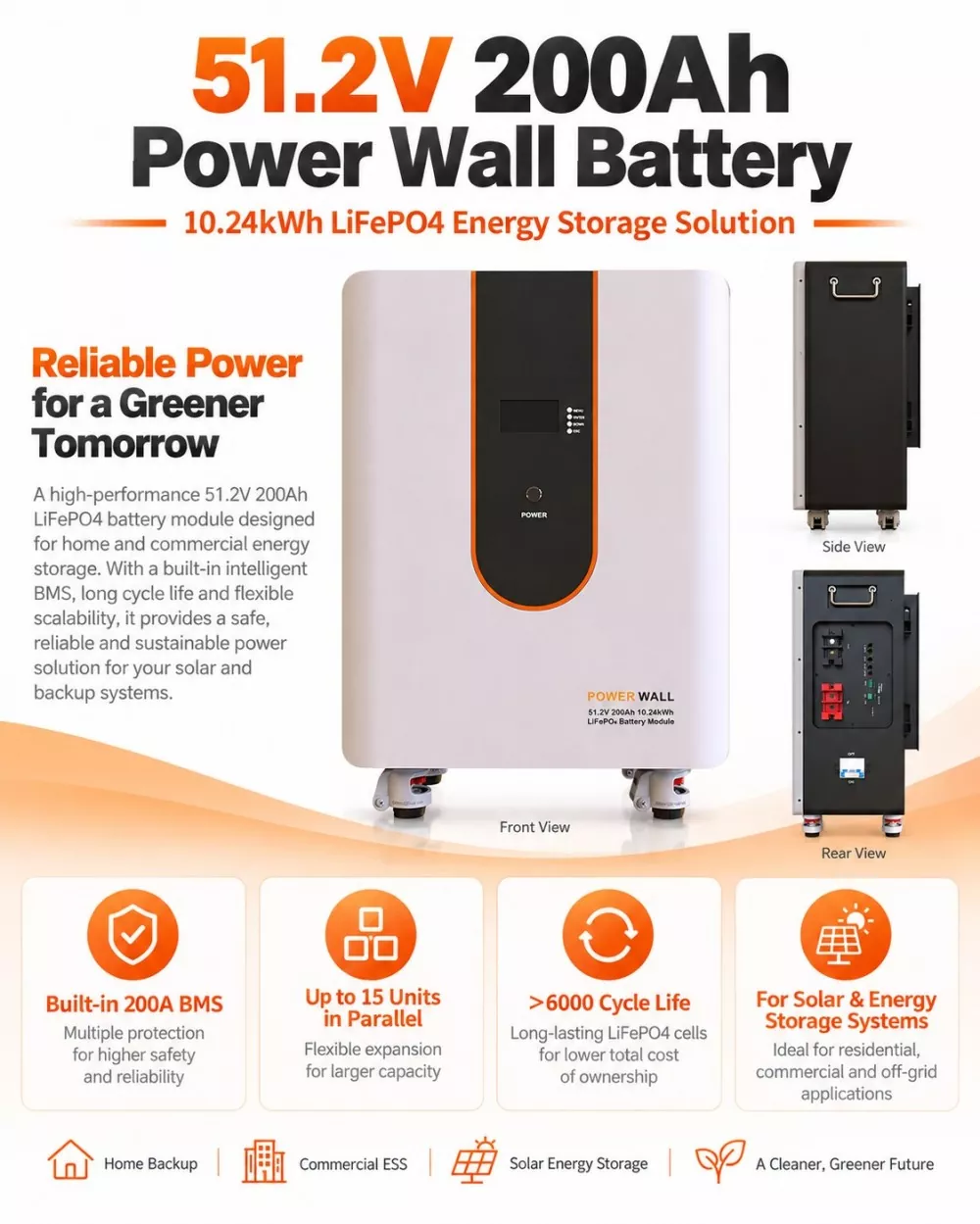 51.2V 200Ah LiFePO4 Battery Pack